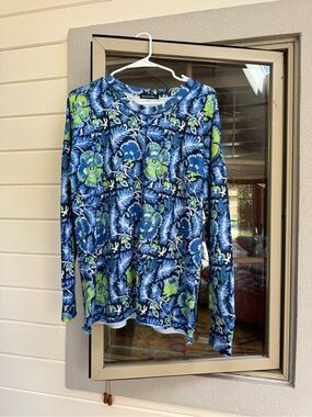 David Cline Blue & Green Floral Long Sleeve Tee